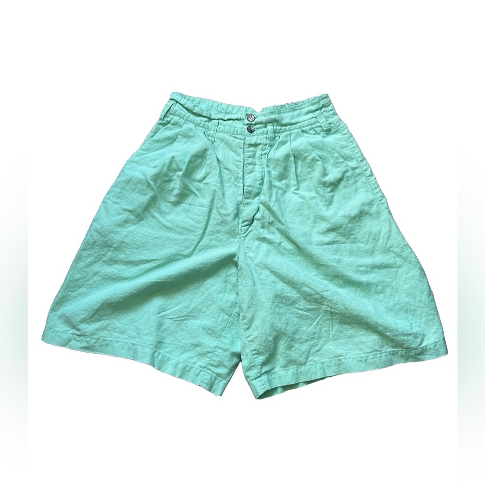 Esprit 1980s Vintage Mint Green High Waisted Linen Cotton Blend Shorts Size 7/8